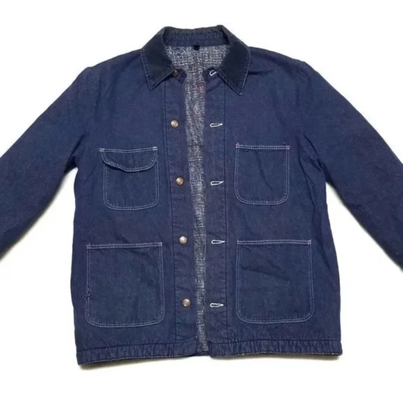 70s Vintage Wrangler Distressed Denim Corduroy Big Ben Bluebell Chore Jacket - Picture 2 of 13